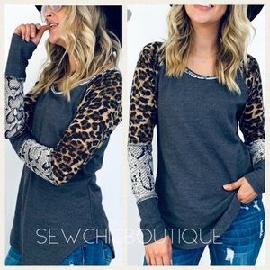 Animal Print Color Block Casual Top